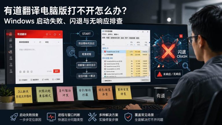 有道翻译电脑版打不开，Windows 启动失败、闪退与无响应排查