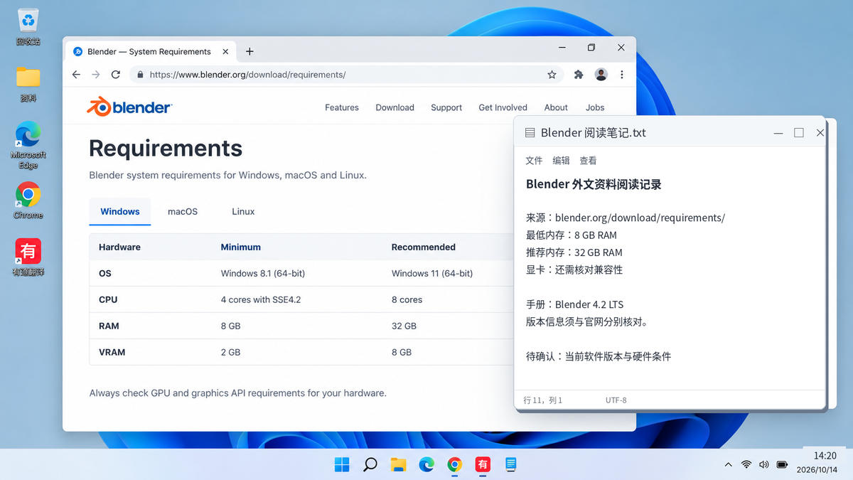 Windows 桌面中对照 Blender 英文文档整理中文阅读笔记