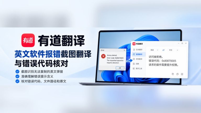 有道翻译电脑版英文软件报错截图翻译与错误代码核对示意